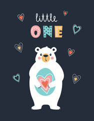 cute card with white bear isolated, vector illustration