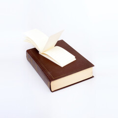 Book and open notebook with blank sheets isolated on a white background