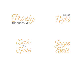 Christmas Carol Text, Frosty The Snowman Text, Silent Night Text, Merry Christmas Text, Holiday Song Typography Vector Illustration Background Set
