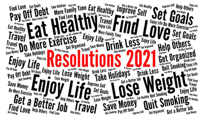 Resolutions 2021 word cloud concept
