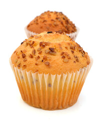 tasty muffin cake, isolated on white
