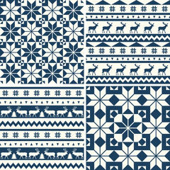 Set of winter holiday backgrounds. Merry Christmas and Happy New Year! Collection of seamless patterns