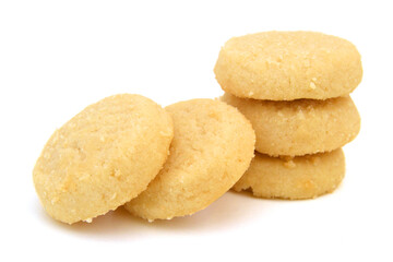 Freshly baked sugar cookies on white background