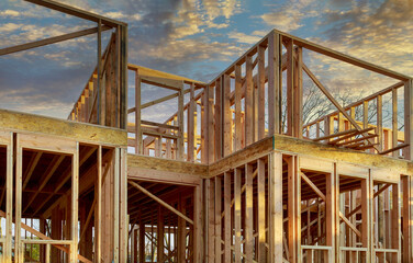 Fototapeta na wymiar Building of New Home Construction exterior wood beam construction