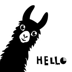 Llama Alpaca. Hello card. Vector illustration - obrazy, fototapety, plakaty