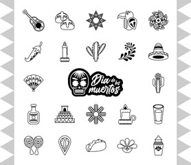 bundle of twenty two dia de los muertos set icons