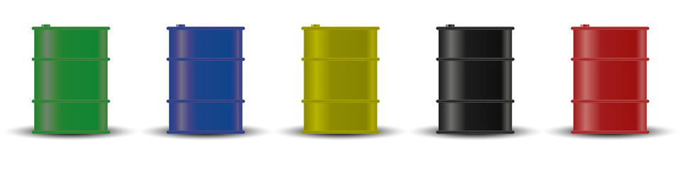 Vector set of realistic barrels of various colors