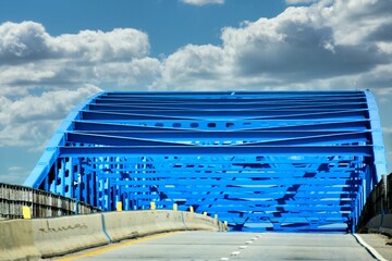 modern blue bridge over the river