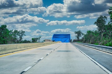 blue bridge on the road