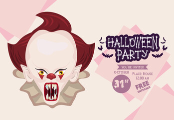 halloween horror party celebration poster with clown evil