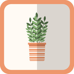 Vector green flat plant in the pot. Simple floral icon with shadow. Cartoon gardening decorative element for design
