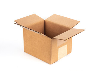 Close-up of cardboard box isolated on white.