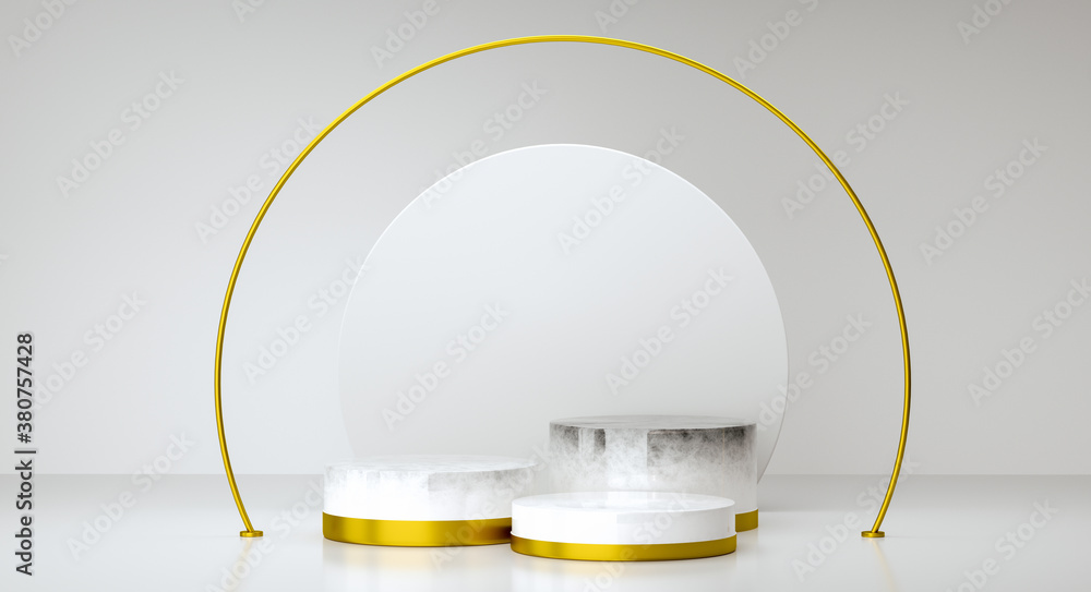 Poster abstract white background with geometric shape stage for product. minimal concept. 3d rendering