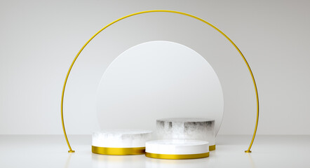 Abstract white background with geometric shape stage for product. minimal concept. 3d rendering