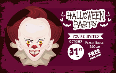 halloween horror party celebration poster with evil clown