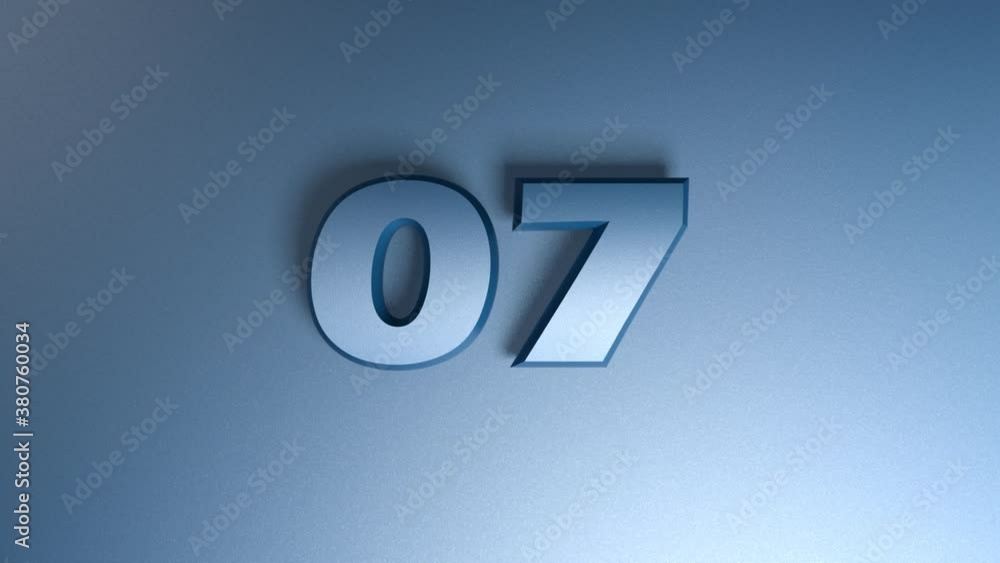 Poster the number 07 is on a blue glossy surface and two horizontal bars go from one side to the other and 
