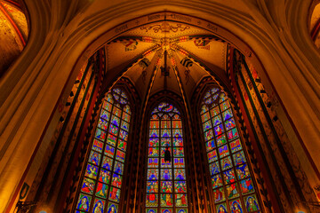 Fototapeta premium ANTWERP, BELGIUM - October 2, 2019: Interiors, paintings, stained glass and details of Notre dame d'Anvers cathedral in Antwerp, Flemish region, Belgium