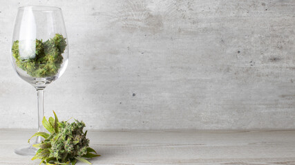 Fresh cannabis flowers in a wine glass