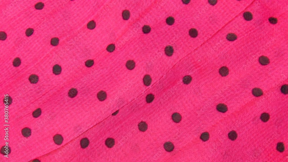 Poster red cloth with black circles moving slowly. animated three-dimensional background. 3d render