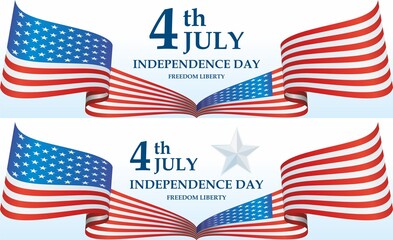 Happy 4th Of July USA Independence Day, 4th of july greeting card with hand drawn lettering and United States national flag. Vector illustration.