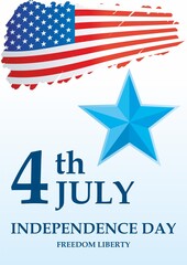 Happy 4th Of July USA Independence Day, 4th of july greeting card with hand drawn lettering and United States national flag. Vector illustration.