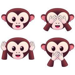Isolated set face emoji monkey funny icon - Vector