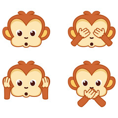 Isolated set face emoji orangutan funny icon - Vector