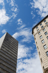 Fototapeta premium Vertical view of Montreal buildings view from street level