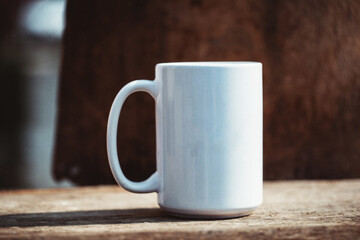 Coffee mug on wooden table