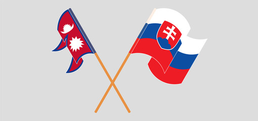 Crossed and waving flags of Nepal and Slovakia