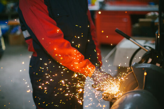 Man sharpen an ax