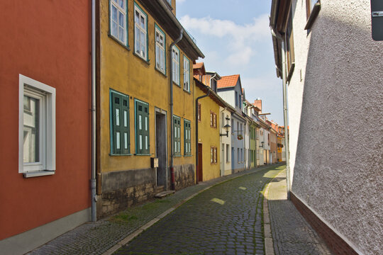Alley way with old colorful houses in Erfurt, Thuringia