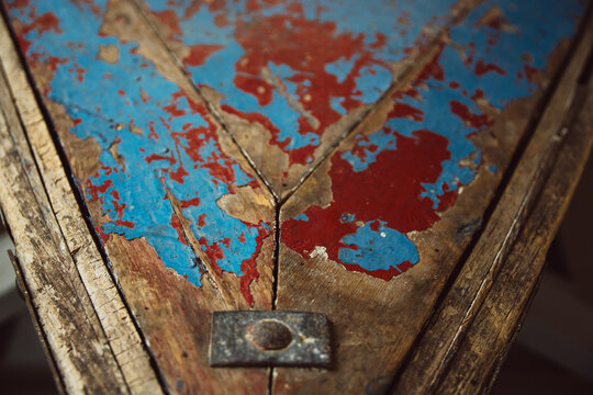 Front part of an old rugged wooden row boat