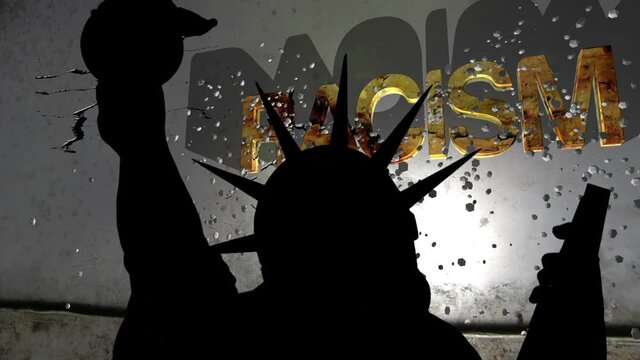 Statue of liberty against racism background