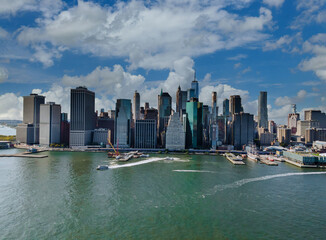 Obraz premium Close up the Brooklyn bridge in Manhattan New York City USA during summer time
