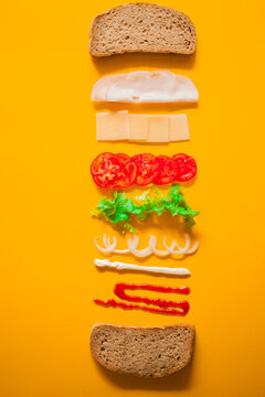 Separated tasty sandwich ingredients