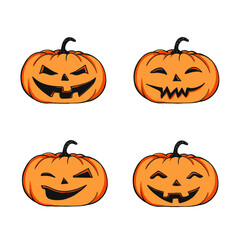 set of four halloween pumpkins - isolated illustration