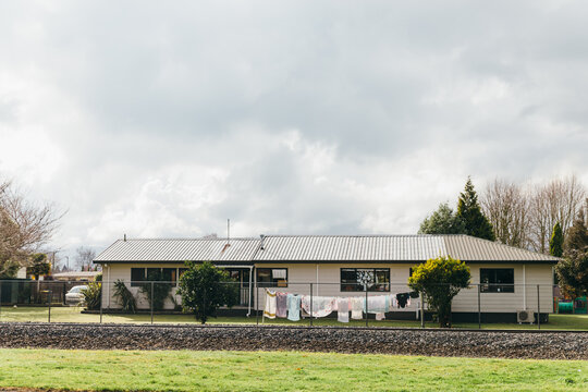 The old-fashioned house with a clothesline