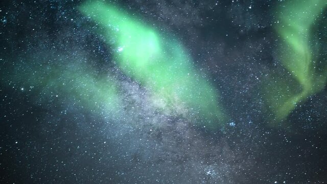 Aurora and Milky Way Galaxy Time Lapse Simulated Northern Lights 01