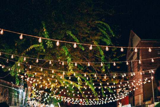 Night Market lit up on warm summers night