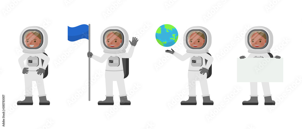 Poster astronaut kid girl character vector design. presentation in various action with emotions.