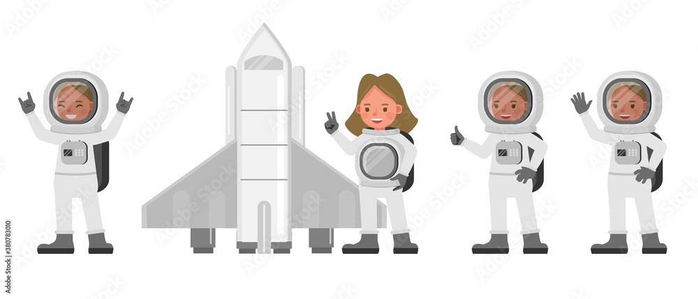 Poster astronaut kid girl character vector design. presentation in various action with emotions.
