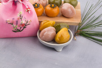 Korean traditional food various shapes of half-moon-shaped rice cake.