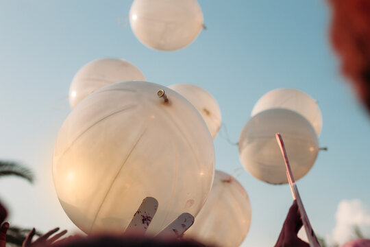 One big balloon in the foreground and some smaller ones in the background