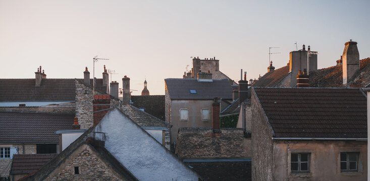 Rooftops at sunset in a little town in Burgundy, France, called Beaune