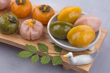 Korean traditional food various shapes of half-moon-shaped rice cake.
