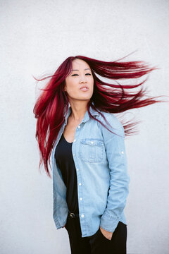 Asian girl with red hair