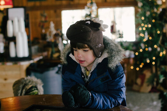 A Boy in a Christmas Cabin