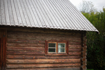 Russian sauna. House of logs. Old building.