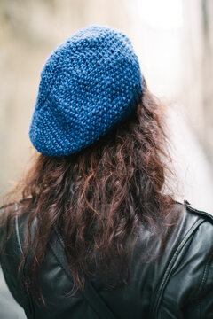 Detail of a blue basco on a woman